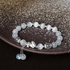 Fortune Jewel Natural Cat's Eye Moonstone Strawberry Quartz PiXiu Support Bracelet