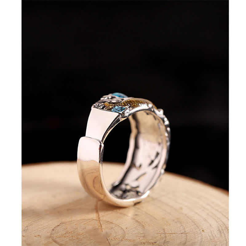 Fortune Jewel 925 Sterling Silver Lotus Koi Fish Enlightenment Ring Fortune Jewel