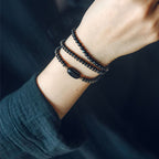 Fortune Jewel Rainbow Obsidian Ebony Wood Copper Healing Triple Wrap Bracelet