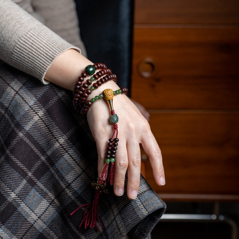 Fortune Jewel Natural Tibet 108 Mala Beads Purple Bodhi Seed Hetian Cyan Jade Copper Dorje Peace Bracelet