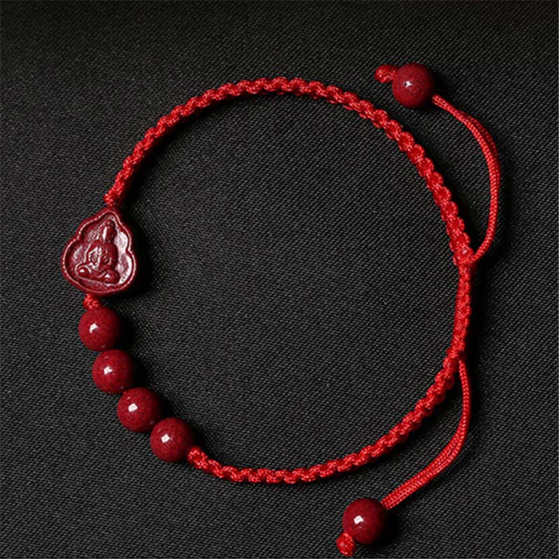 Fortune Jewel Laughing Buddha Avalokitesvara Cinnabar Blessing String Bracelet