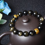 Fortune Jewel Chinese Zodiac Natal Buddha Gold Sheen Obsidian Wealth Protection Bracelet