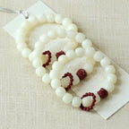 Fortune Jewel Natural Bodhi Seed Cinnabar Dancing Lion Charm Wisdom Harmony Wrist Mala