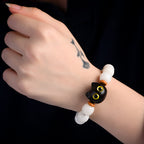 Fortune Jewel Natural Bodhi Seed Small Leaf Red Sandalwood Ebony Wood Cute Lucky Cat Wisdom Bracelet