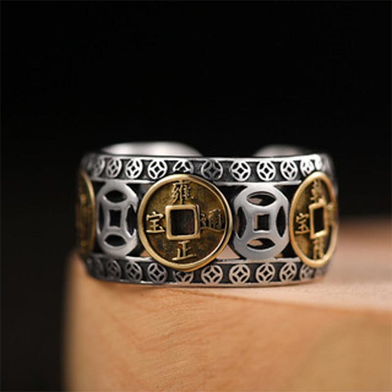 Fortune Jewel Five-Emperor Coins Balance Adjustable Ring