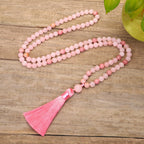 Fortune Jewel 108 Mala Beads Pink Crystal Love Tassel Bracelet