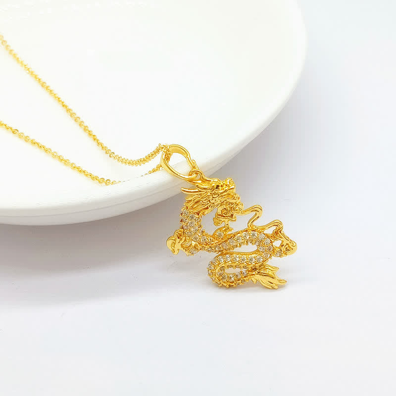 Fortune Jewel Gold Dragon Protection Necklace Pendant Fortune Jewel