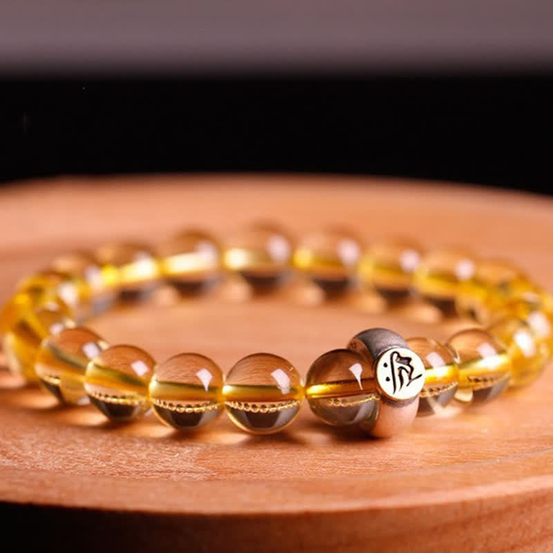 Fortune Jewel 925 Sterling Silver Chinese Zodiac Natal Buddha Citrine Protection Bracelet