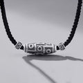 Fortune Jewel 999 Sterling Silver Nine-Eye Dzi Bead Pattern Protection Rope Necklace Pendant