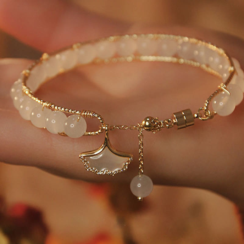 Fortune Jewel Ginkgo Leaf Jade Bead Luck Bracelet