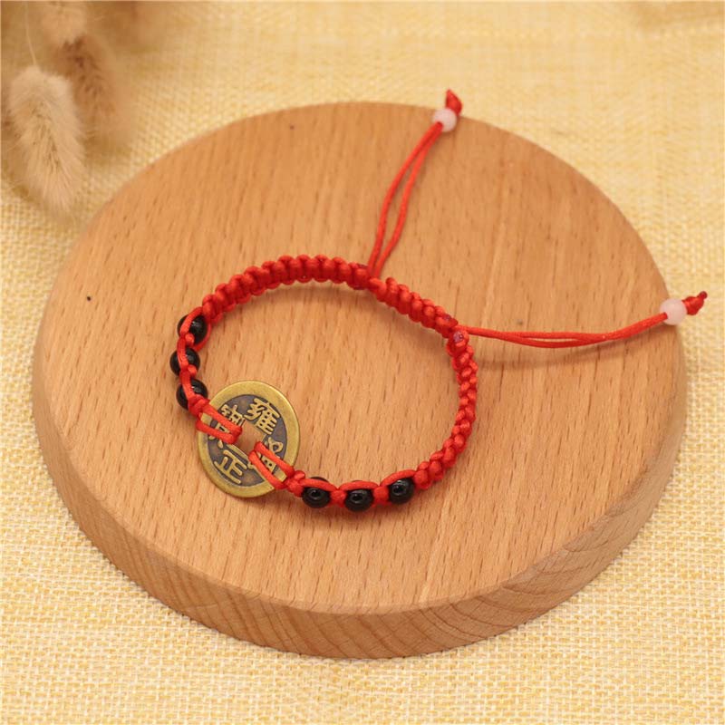 Fortune Jewel Copper Coin Fortune Red String Weave Bracelet