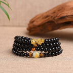 Fortune Jewel Chinese Zodiac Obsidian PiXiu Protection Mala Bracelet