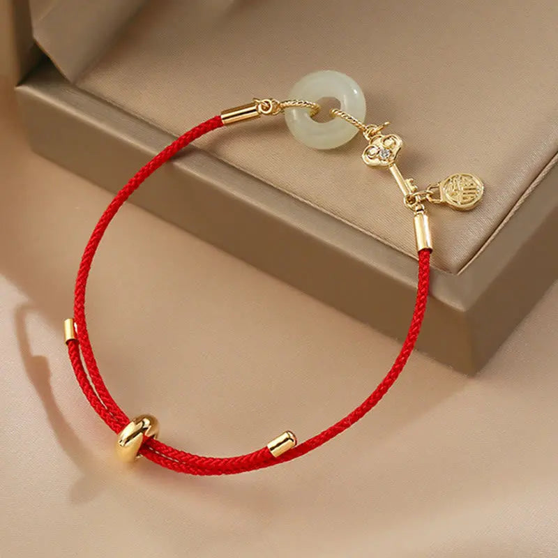 Fortune Jewel "Wishing You Peace and Protection" Jade Red Rope Bracelet Includes Gift Message Card Fortune Jewel