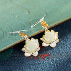 Fortune Jewel White Jade Protection Harmony Drop Earrings