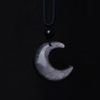 Fortune Jewel Natural Silver Sheen Obsidian Selenite Crystal Crescent Moon Yin Yang Couple Protection Necklace Pendant