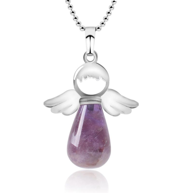 Fortune Jewel Little Angel Wings Natural Crystal Luck Necklace Pendant