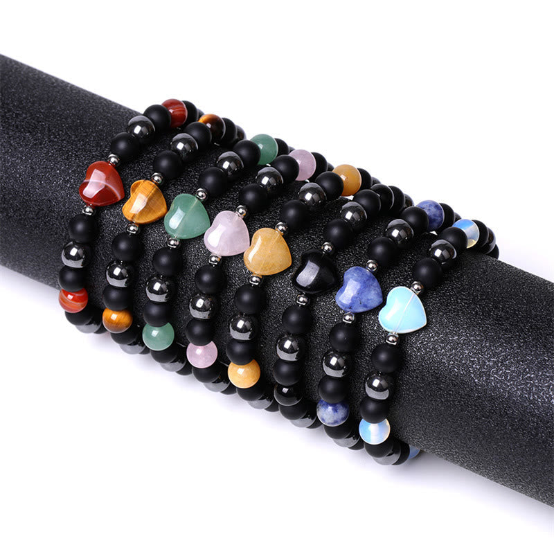 Fortune Jewel Black Onyx Tiger Eye Stone Crystal Love Heart Protection Bracelet