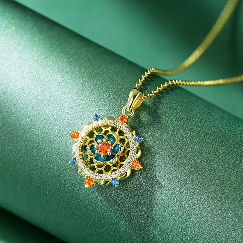 Fortune Jewel 925 Sterling Silver Lotus Flower Colorful Zircon New Beginning Necklace Pendant Fortune Jewel