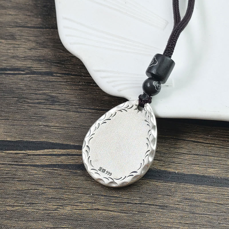 Fortune Jewel Vintage 999 Sterling Silver Yin Yang Bagua Water Drop Design Balance Harmony Necklace Pendant Fortune Jewel