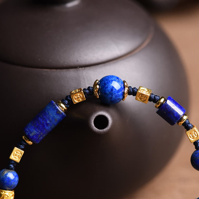 Fortune Jewel Handmade Natural Lazurite Bead Positive Rope Bracelet