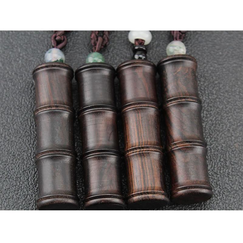 Fortune Jewel Ebony Wood Bamboo Pattern Ghau Prayer Box Peace Necklace Pendant