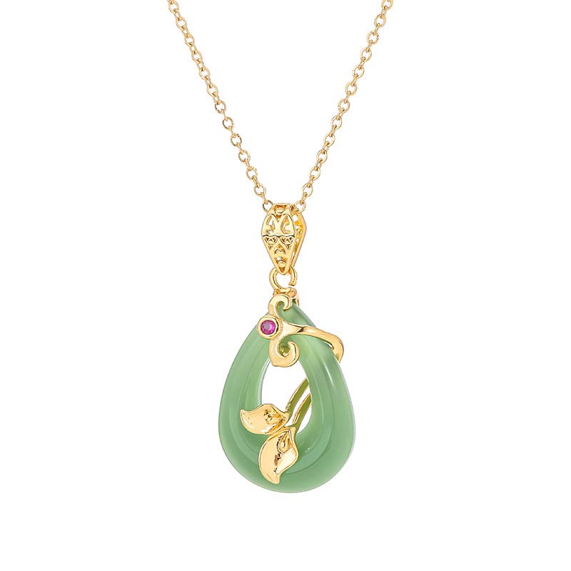 Fortune Jewel Jade Oval Pattern Blessing Fortune Necklace Pendant