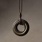 Fortune Jewel Zen Circle Ebony Wood Peace Calm Necklace Pendant Fortune Jewel