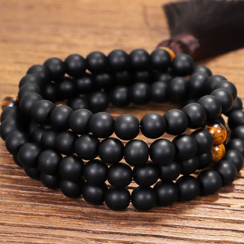 Fortune Jewel 108 Mala Beads Frosted Stone Tiger Eye Balance Bracelet Necklace Pendant