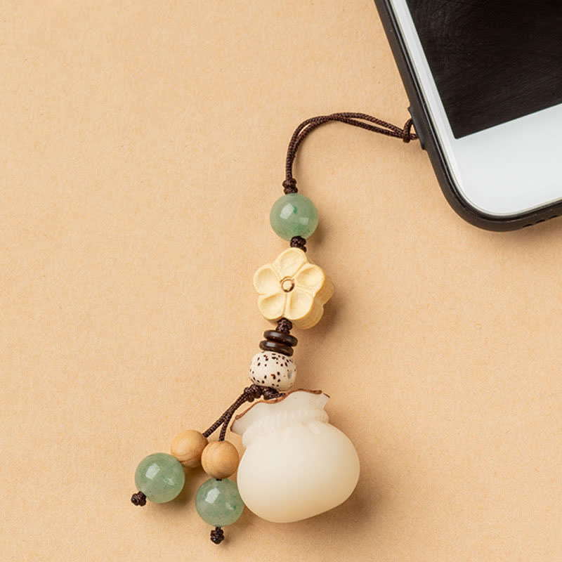 Fortune Jewel Natural Bodhi Seed Money Bag Flower Blessing Prosperity Keychain