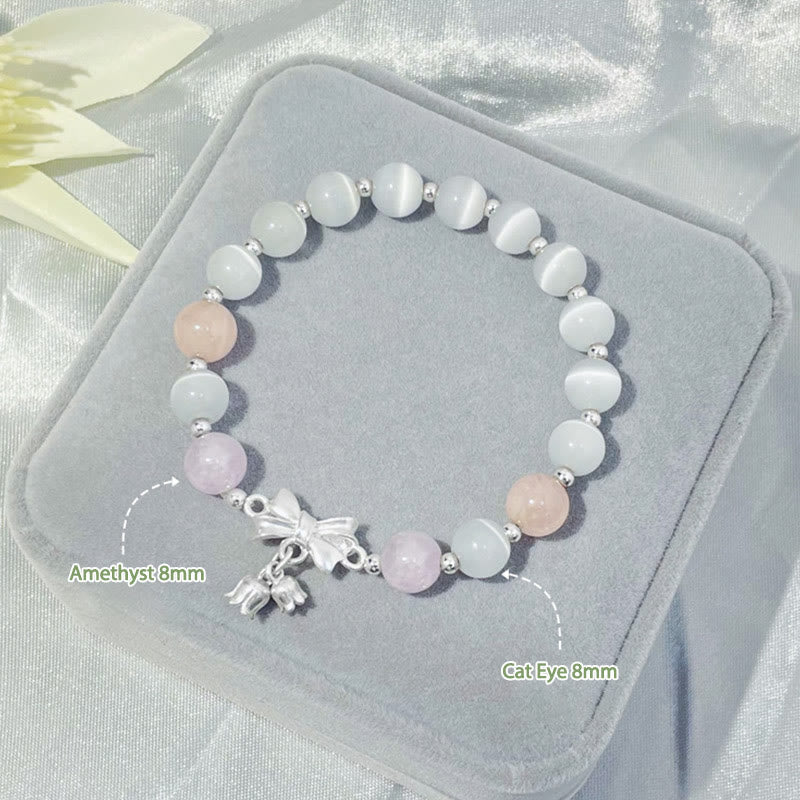 Fortune Jewel Cat's Eye Lavender Amethyst Rosette Charm Bracelet