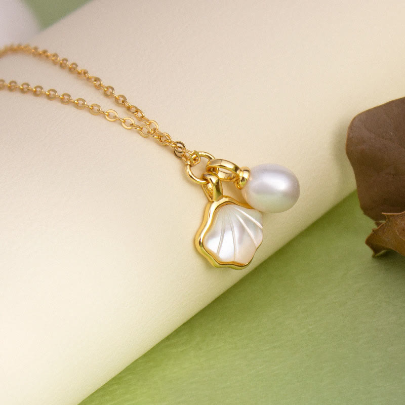 Fortune Jewel Ginkgo Tridacna Stone Pearl Bead Copper Blessing Necklace Pendant Ring Earrings Set