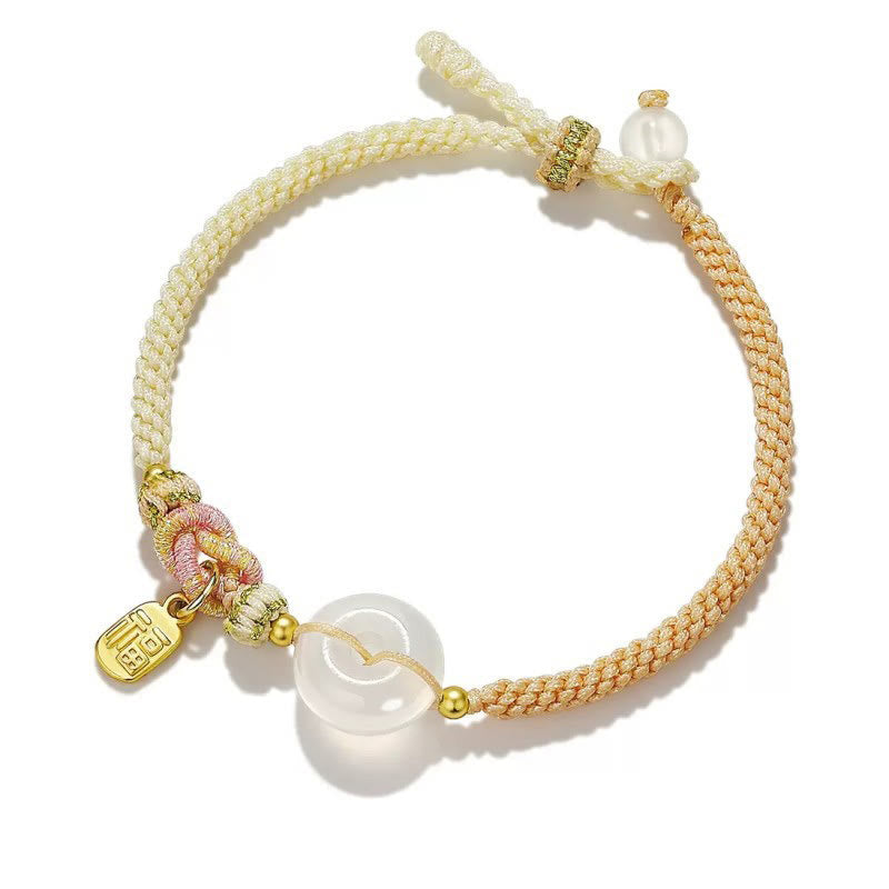 Fortune Jewel Handmade White Agate Peace Buckle Luck Happiness Protection Weave String Bracelet