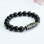 Fortune Jewel Tibetan Nine-Eye Dzi Bead Black Onyx Power Bracelet