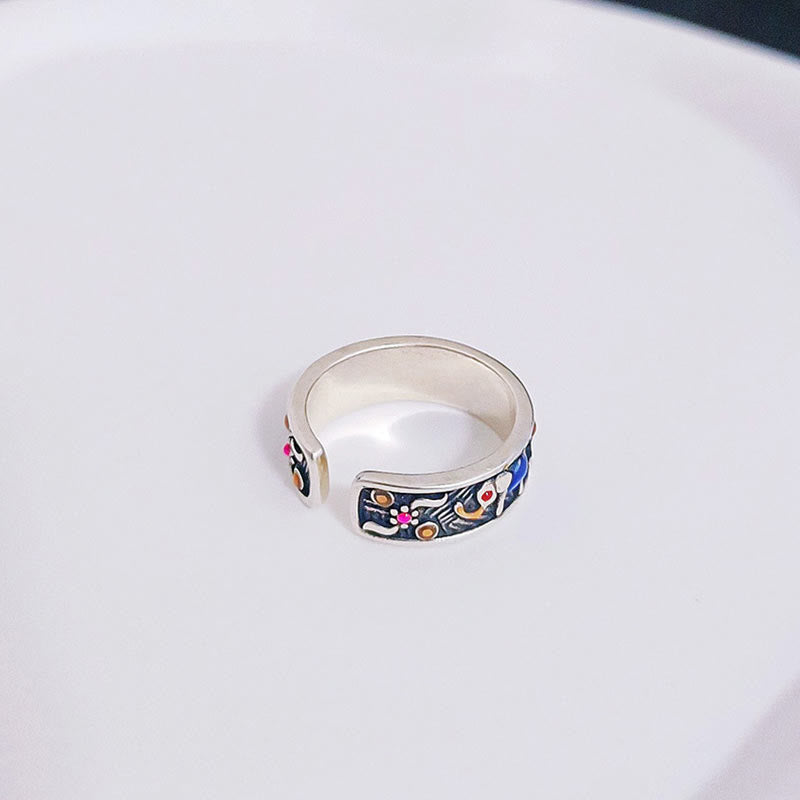 Fortune Jewel Colorful Elephant Carved Strength Adjustable Ring