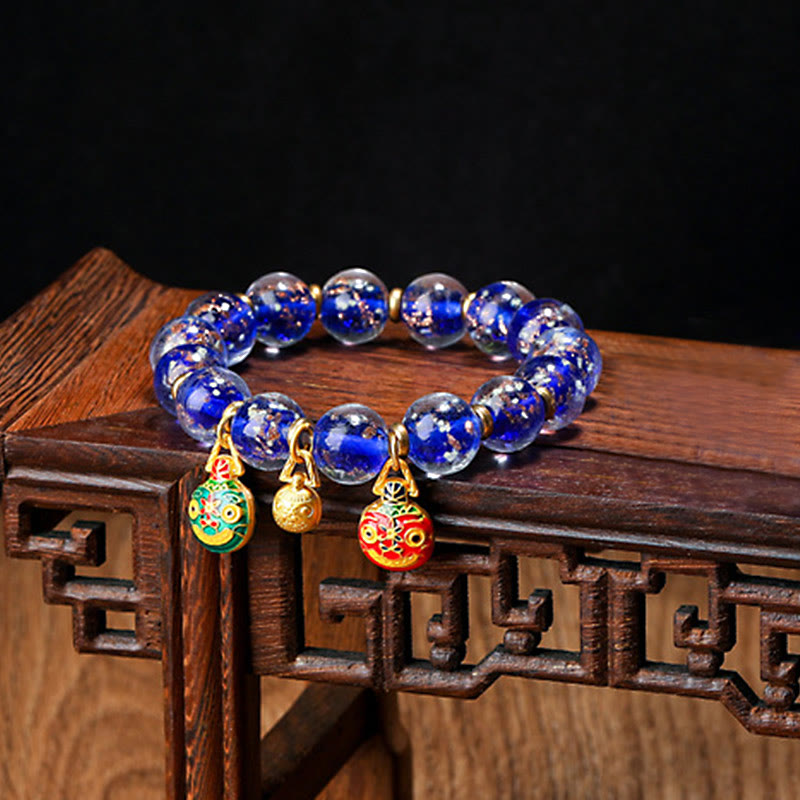 Fortune Jewel Gold Swallowing Beast Family Charm Luminous Fluorescent Liuli Glass Bead Success Bracelet