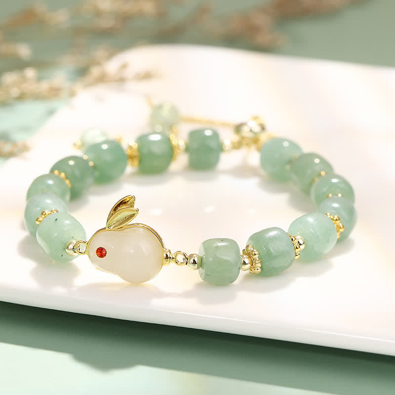 Fortune Jewel Year of the Rabbit Natural Green Aventurine Luck Bead Bracelet