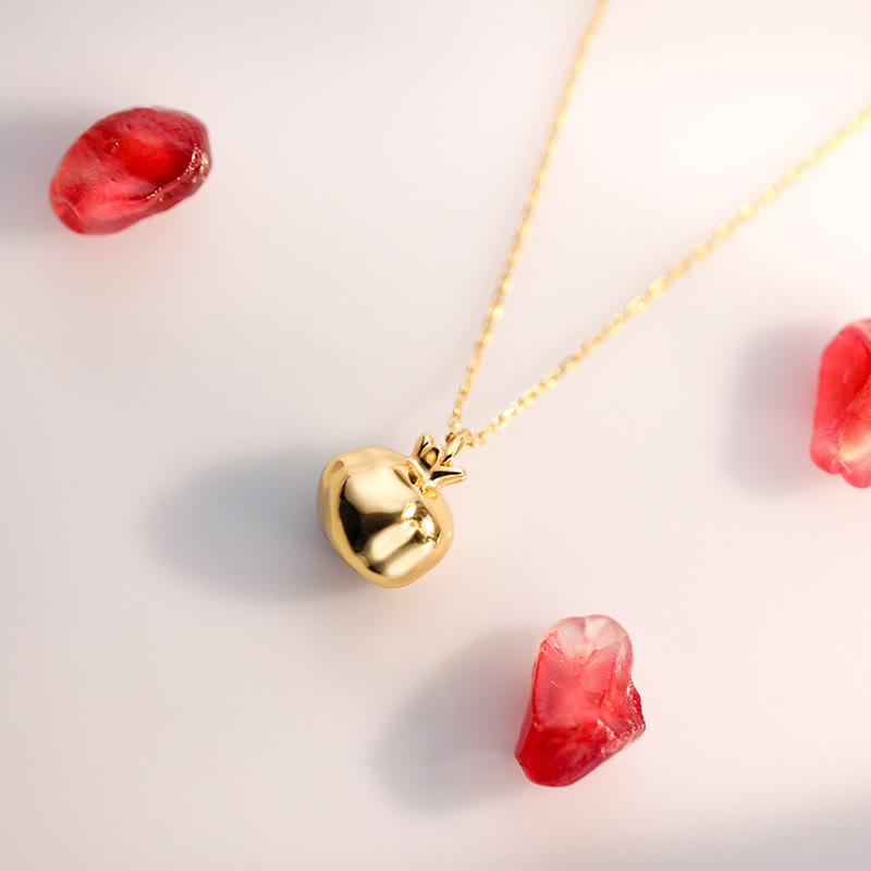 Fortune Jewel 925 Sterling Silver 18k Gold Plated Pomegranate Garnet Crystal Passion Charm Necklace Pendant