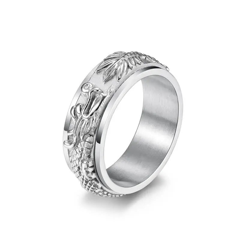 Fortune Jewel Dragon Titanium Steel Stimulation Rotatable Ring Fortune Jewel