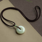 Fortune Jewel Natural Round Jade Peace Buckle Luck Prosperity Necklace Pendant
