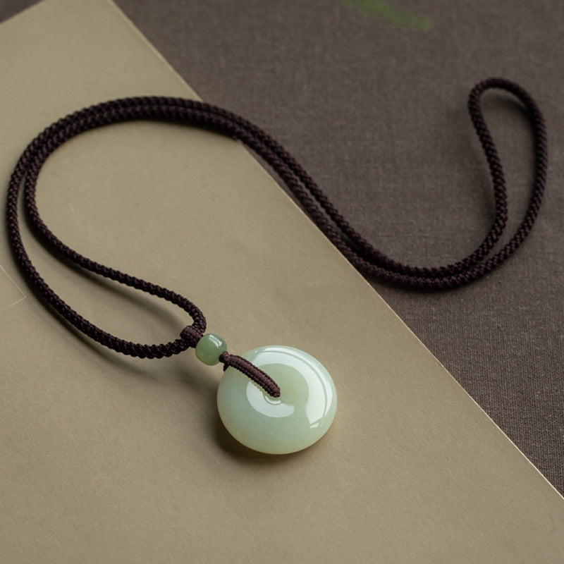 Fortune Jewel Natural Round Jade Peace Buckle Luck Prosperity Necklace Pendant