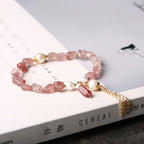 Fortune Jewel Natural Strawberry Quartz Pearl 14k Gold Plated Love Healing Bracelet