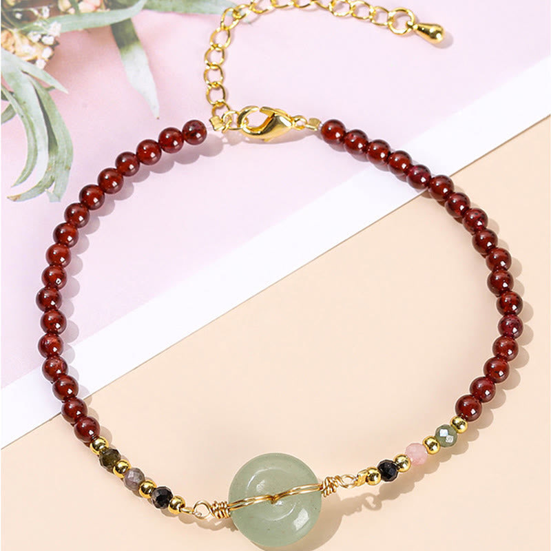 Fortune Jewel Natural Garnet Peace Buckle Bead Calm Bracelet