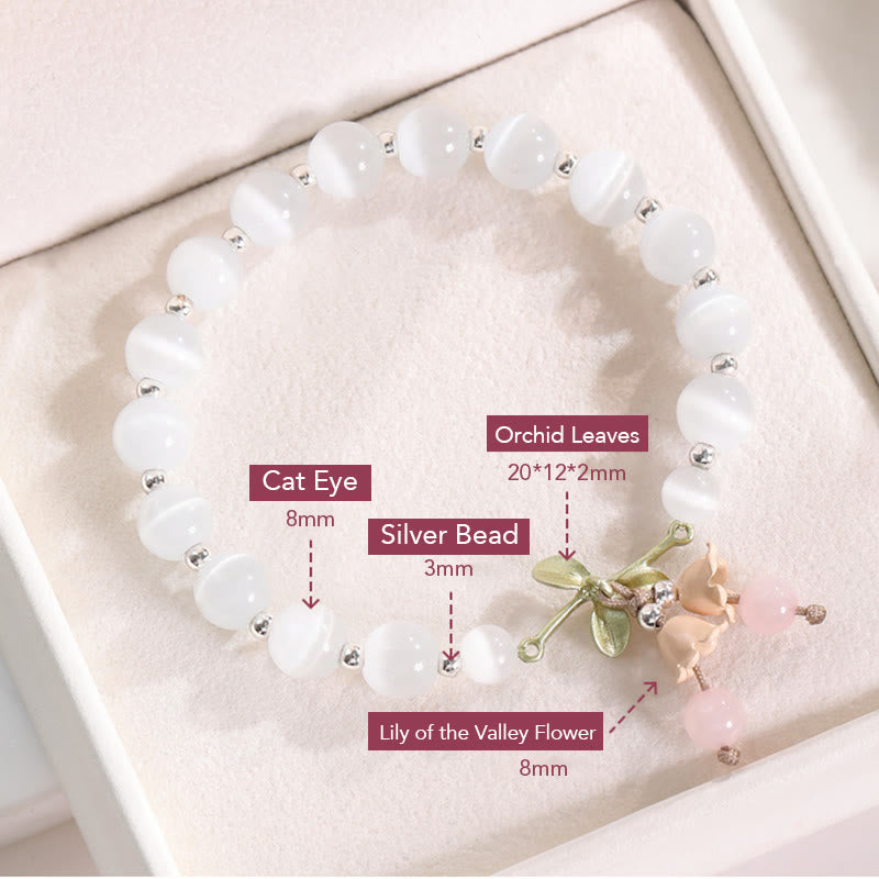 Fortune Jewel Cat's Eye Green Aventurine Blue Chalcedony Pink Crystal Peace Orchid Charm Bracelet