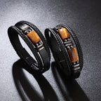 Fortune Jewel Tiger Eye Power Magnetic Buckle Multilayered Leather Bracelet