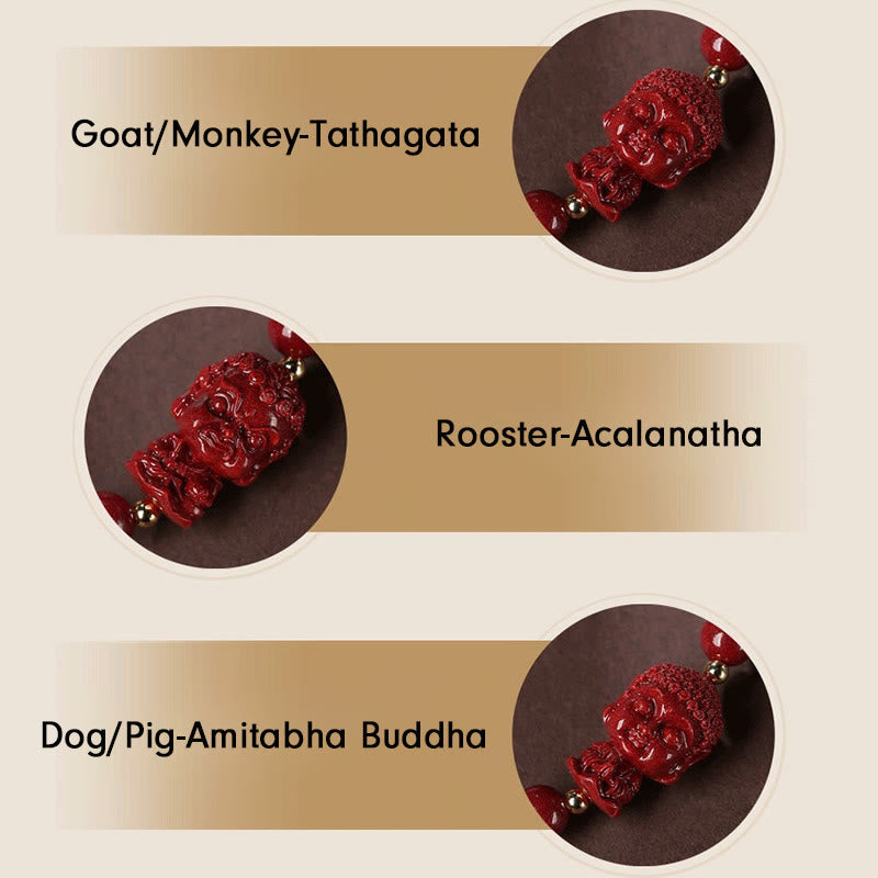 Fortune Jewel Chinese Zodiac Natal Buddha Cinnabar Amulet Blessing String Bracelet