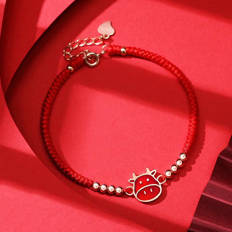 Fortune Jewel 925 Sterling Silver Chinese Zodiac Luck Faith Discolor Red String Bracelet