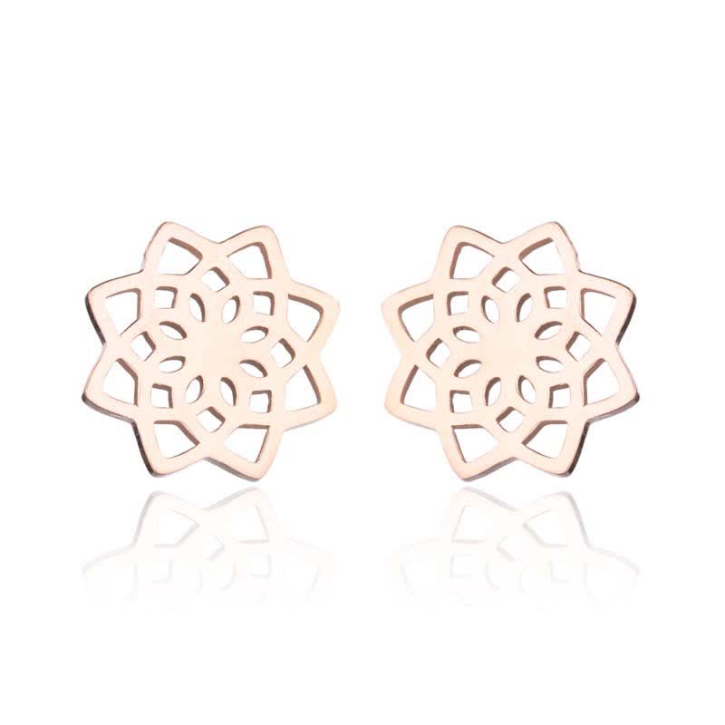 Fortune Jewel Tibetan Lotus Pattern New Beginning Stud Earrings