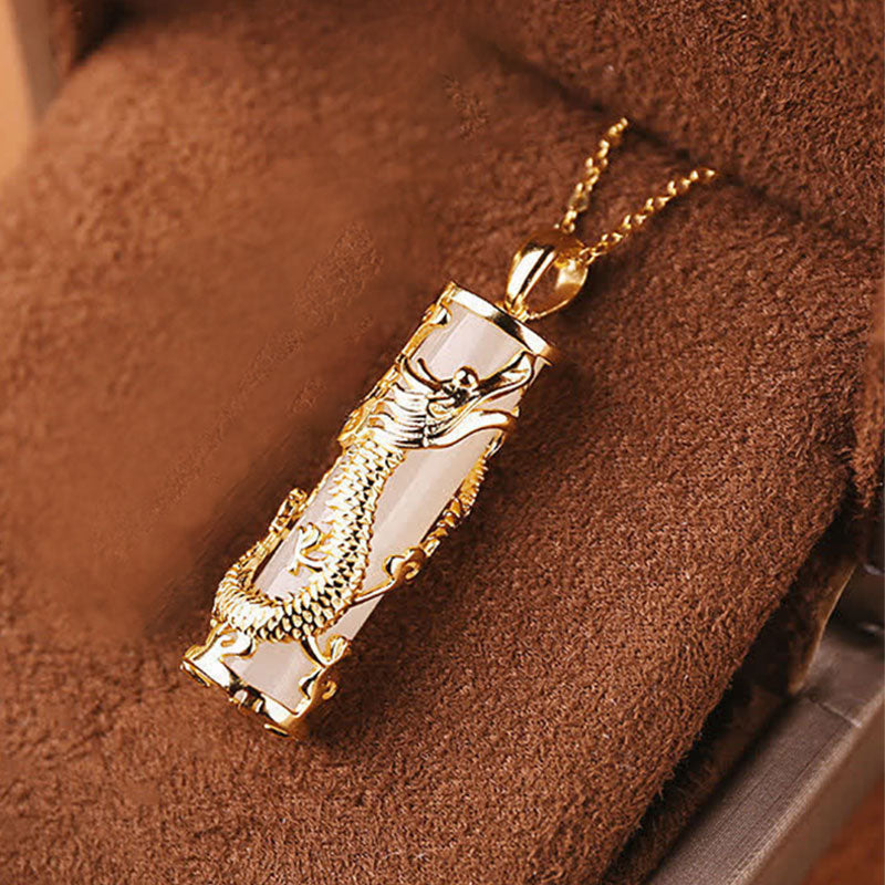 Fortune Jewel Jade Dragon Phoenix Copper Blessing Harmony Necklace Pendant Fortune Jewel