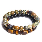Fortune Jewel 2PCS Healing Crystal Emperor Stone Tiger Eye Bead Bracelet