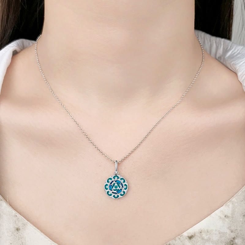 Fortune Jewel 925 Sterling Silver Round Turquoise Three Rabbits Balance Necklace Pendant